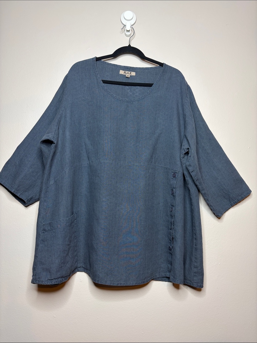 FLAX Linen Market Tunic Top Grey Blue Boho Lagenlook Size 2G